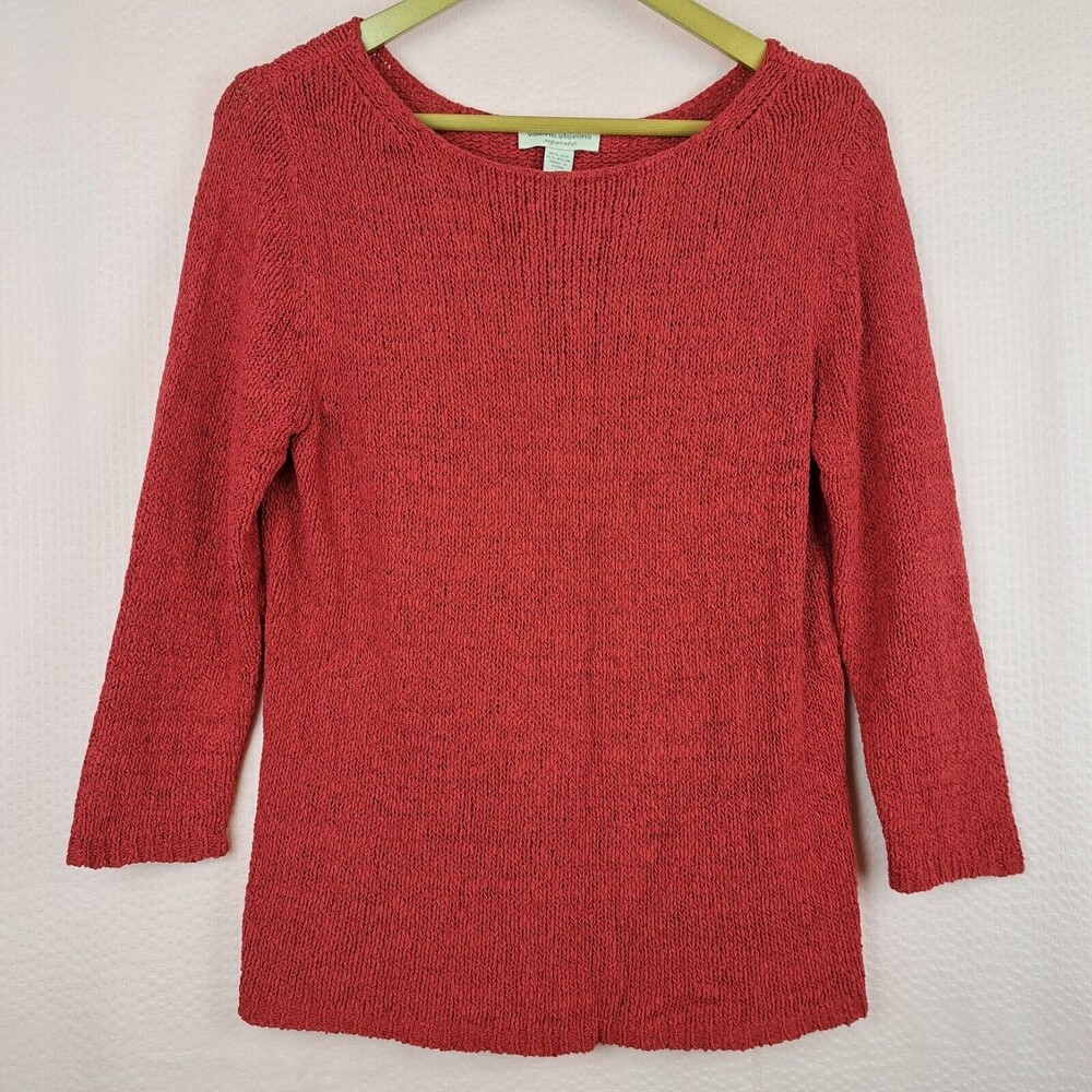 Valerie Stevens Separates Women Red Knit Pullover 3/4 Sleeve Silk Blend Size M